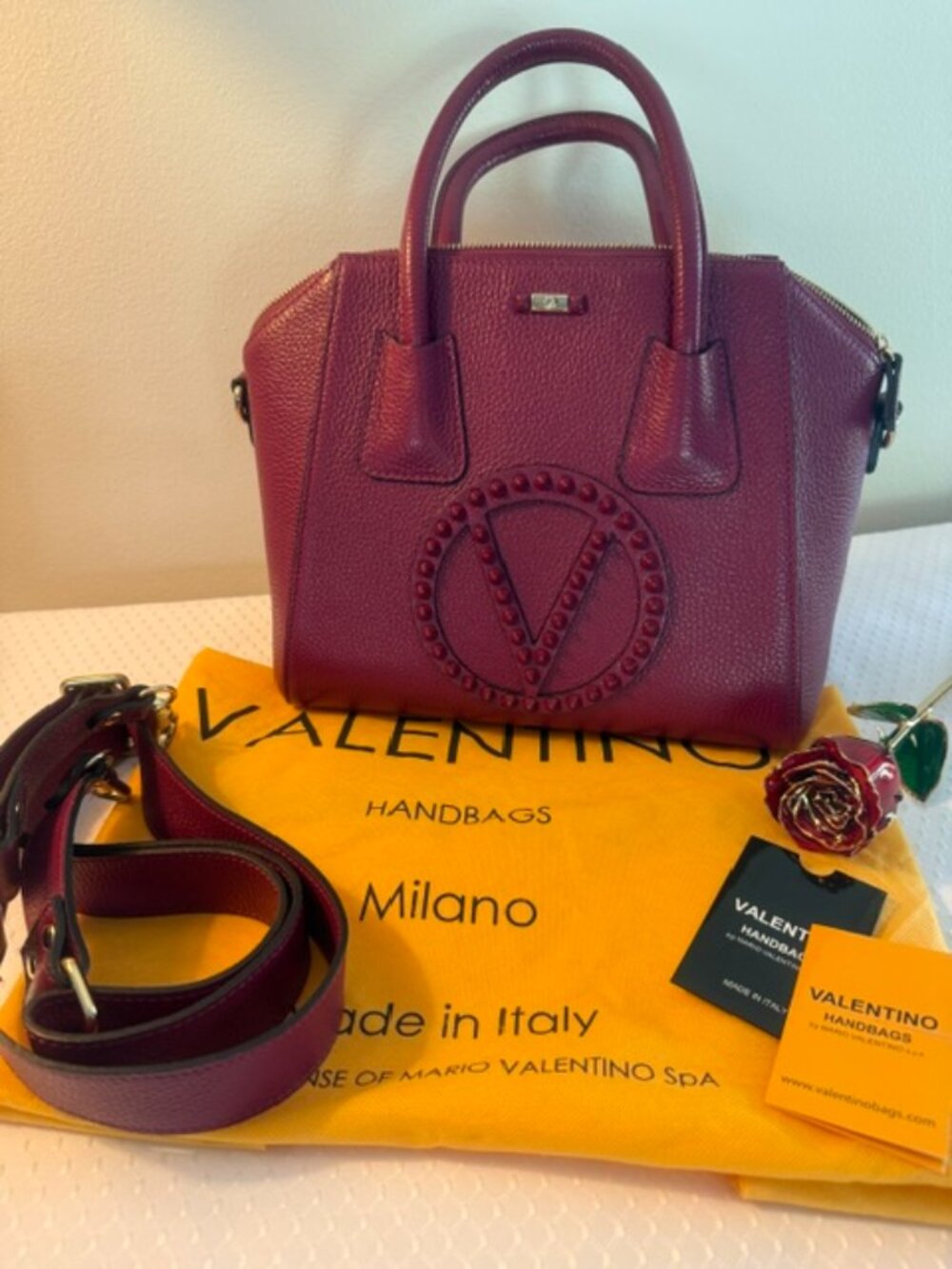Authentic Valentino by Mario Valentino Burgundy Pebbled Leather Satchel Bag